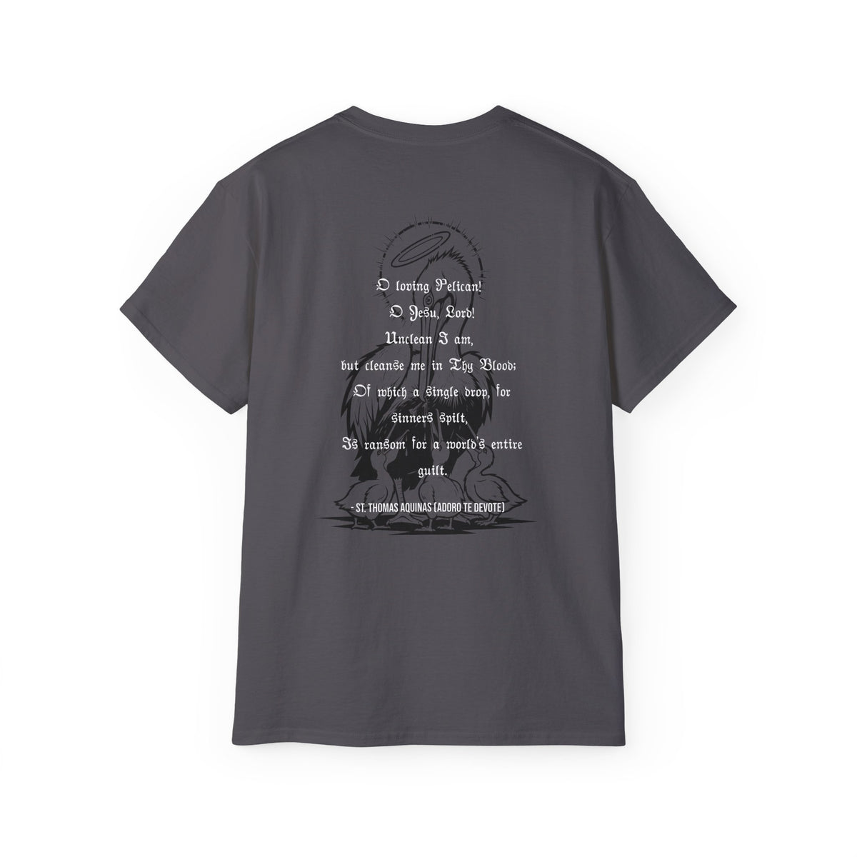 Unisex Graphic Tee, Saint Thomas Aquinas (Pelican in her Piety) Adoro Te Devote Quote