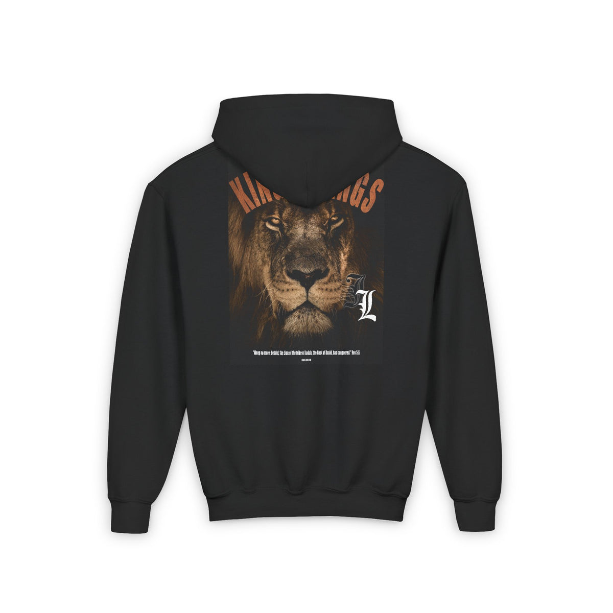 King of Kings - Youth Heavy BlendHoodie - Stylish Black Pullover with Lion Design