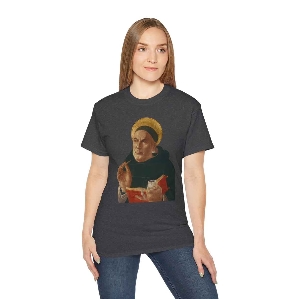 Unisex Graphic Tee, Saint Thomas Aquinas (Pelican in her Piety) Adoro Te Devote Quote