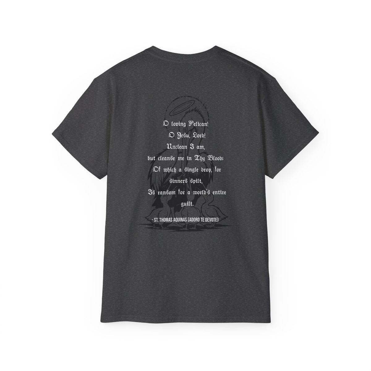 Unisex Graphic Tee, Saint Thomas Aquinas (Pelican in her Piety) Adoro Te Devote Quote